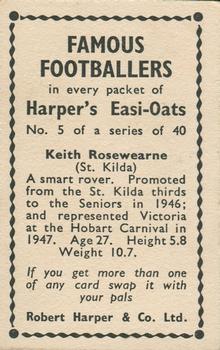1951 Harper's Easi-Oats Famous Footballers #5 Keith Rosewarne Back